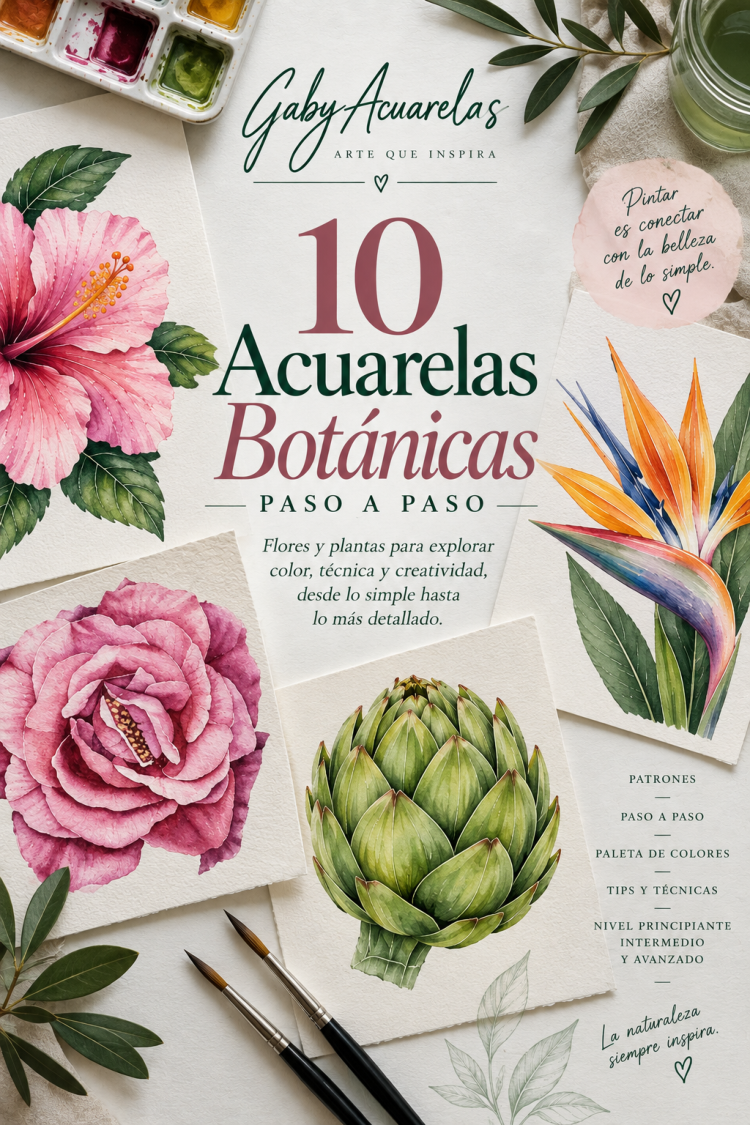 Portada del ebook 10 Acuarelas Botánicas de Gaby Acuarelas